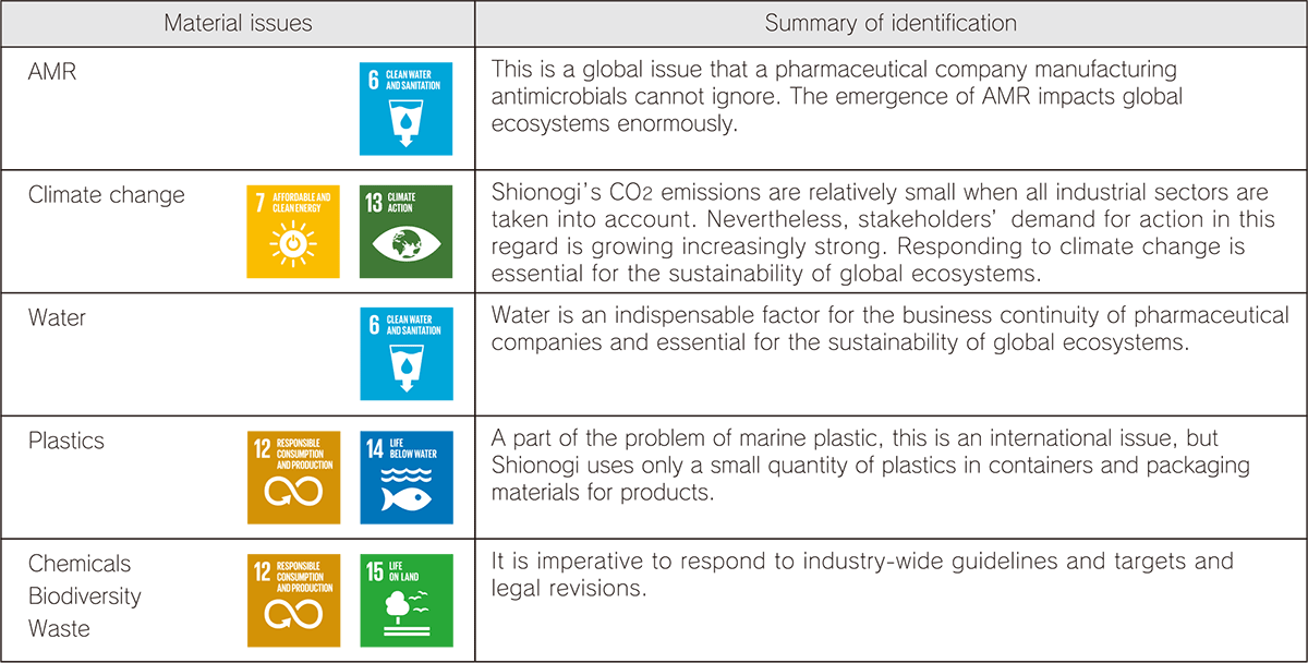 Summary of identification of material issues