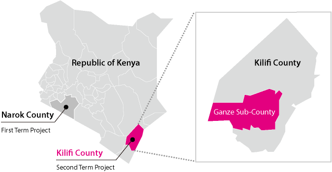 Ganze Sub-County, Kilifi County, Republic of Kenya. Map.