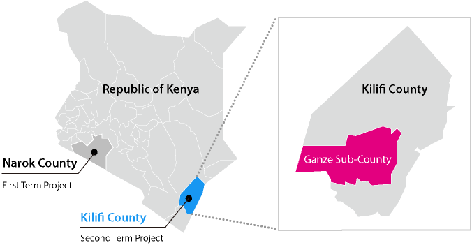 Ganze Sub-County, Kilifi County, Republic of Kenya. Map.