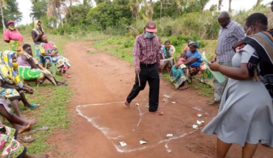 Community Led Total Sanitation (CLTS) triggering training to encourage the construction of sanitation facilities (toilets)