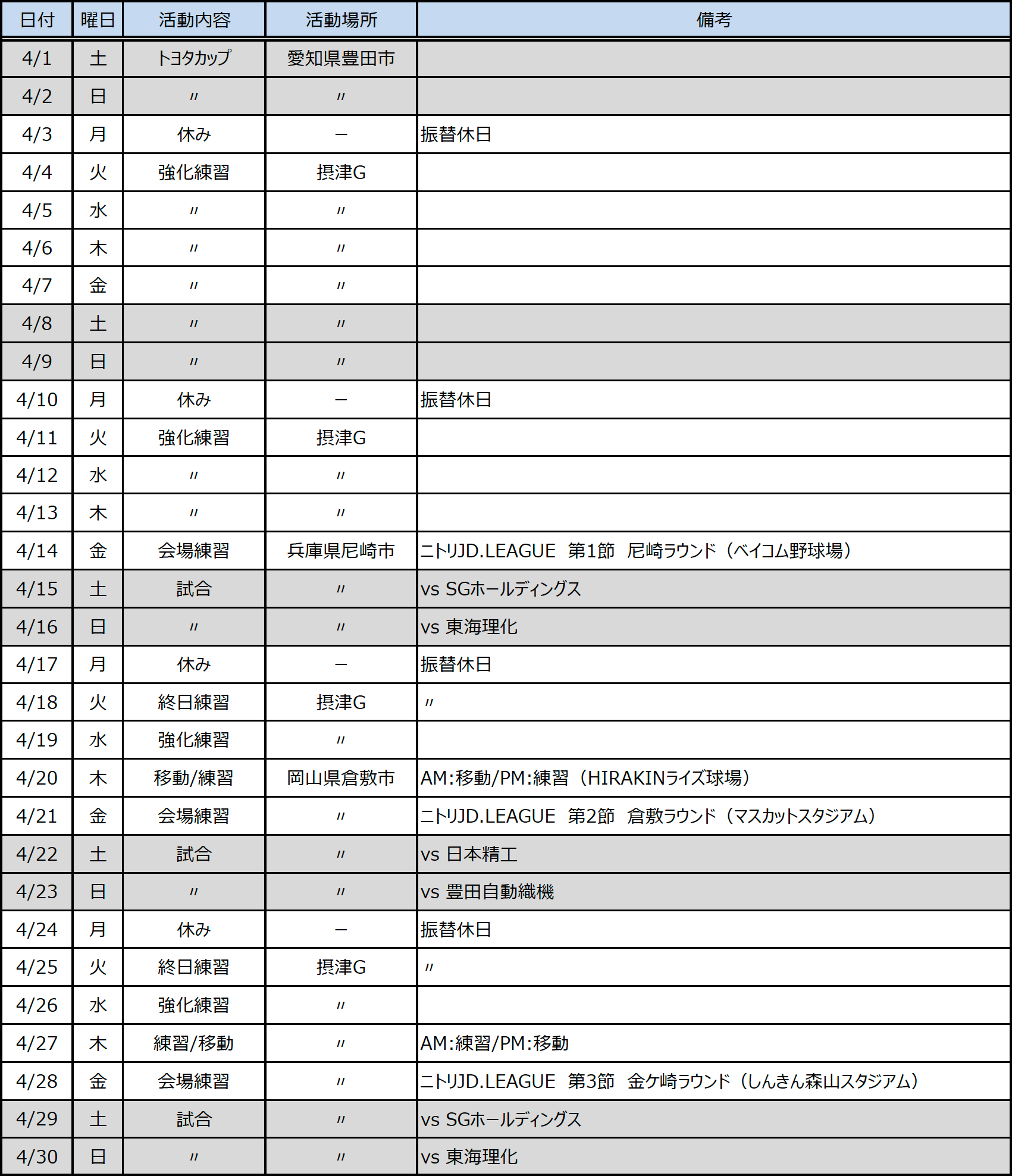 2023年2月のスケジュール