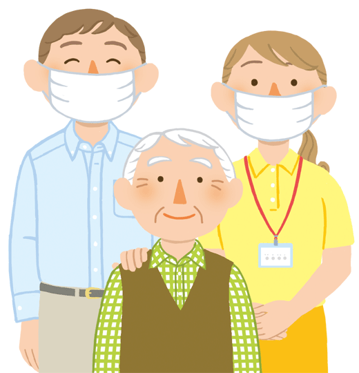 マスクをする高齢者と介助者