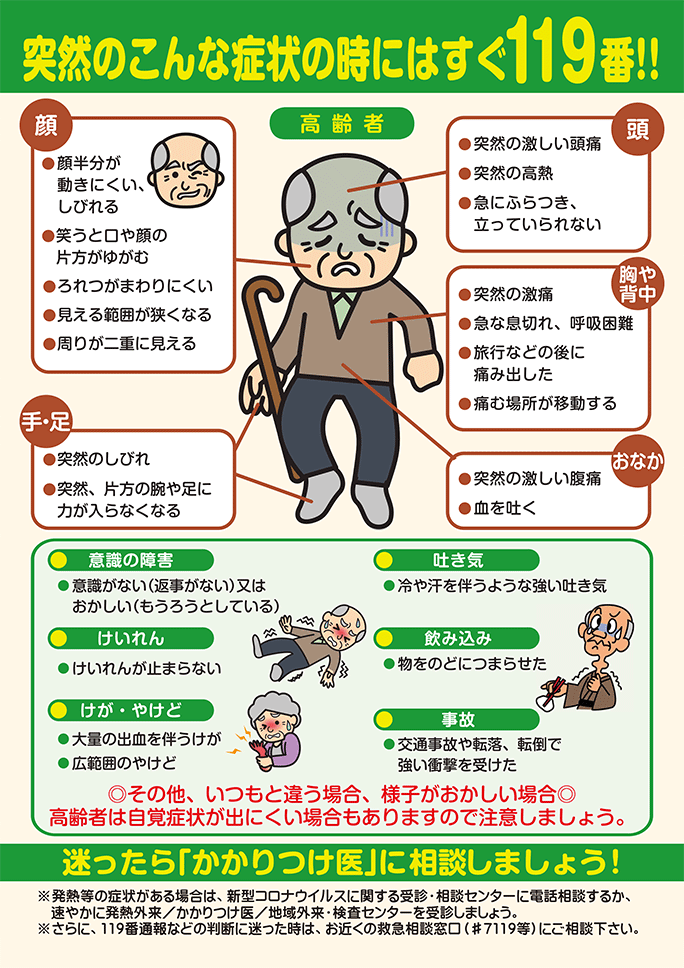 突然のこんな症状の時にはすぐ119番