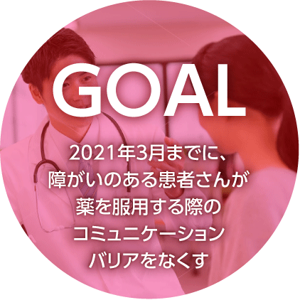 GOAL: 2021年3月までに、障がいのある患者さんが薬を服用する際のコミュニケーションバリアをなくす
