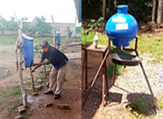 Items and equipment for protection against COVID-19 distributed and installed: water tanks, hand washing stands on tripods, liquid soap, disinfectant and masks